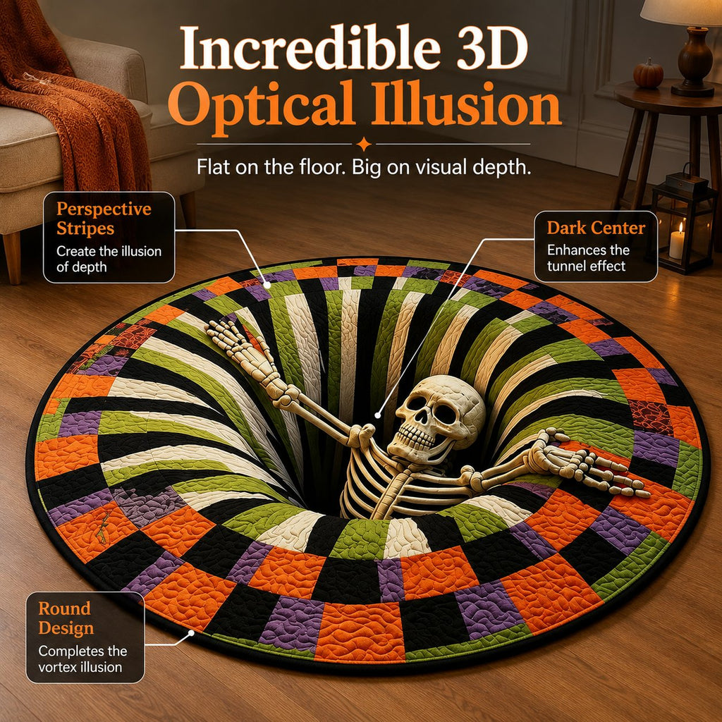 3D Skeleton Pit Halloween Illusion Round Rug