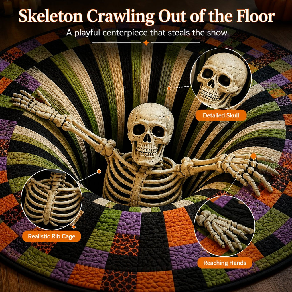 3D Skeleton Pit Halloween Illusion Round Rug