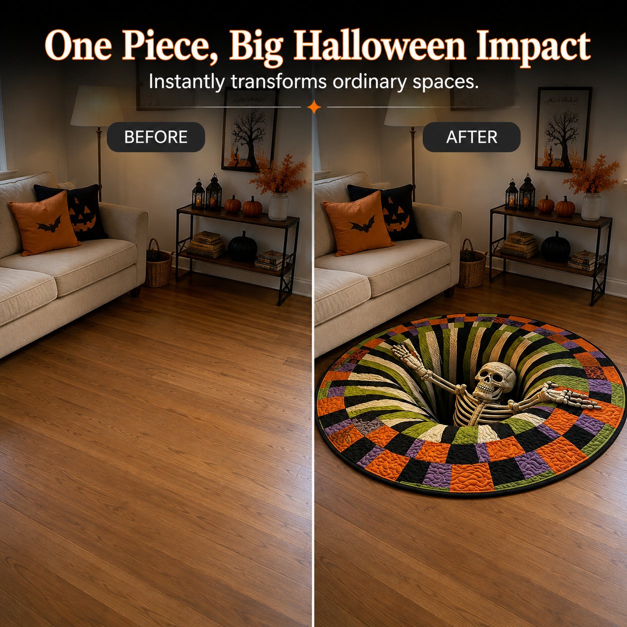 3D Skeleton Pit Halloween Illusion Round Rug