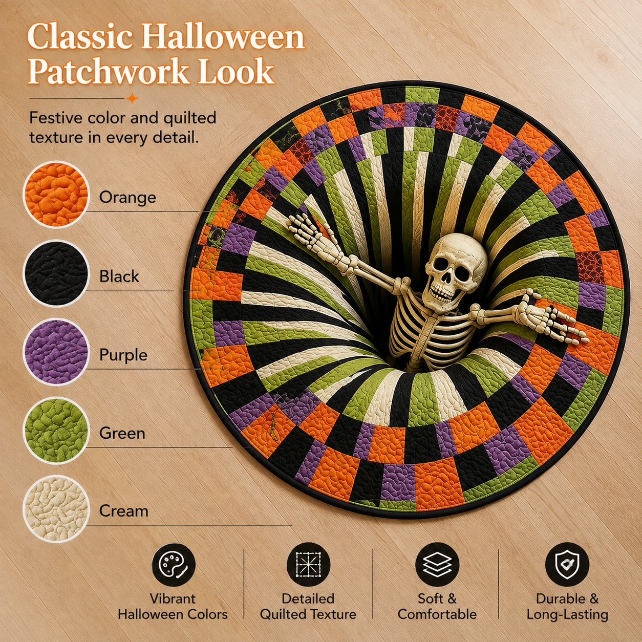3D Skeleton Pit Halloween Illusion Round Rug