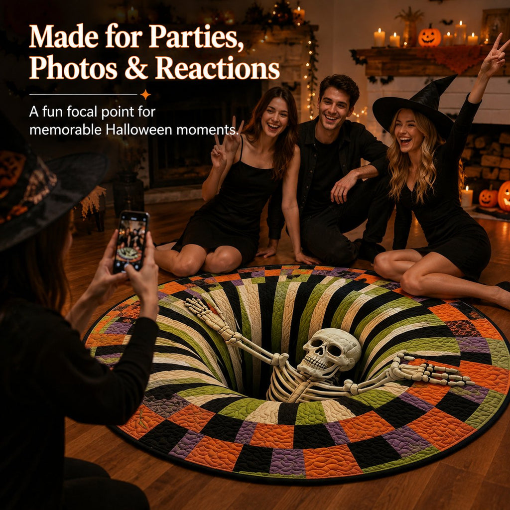 3D Skeleton Pit Halloween Illusion Round Rug