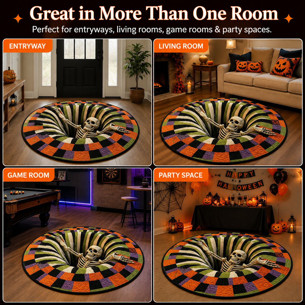3D Skeleton Pit Halloween Illusion Round Rug
