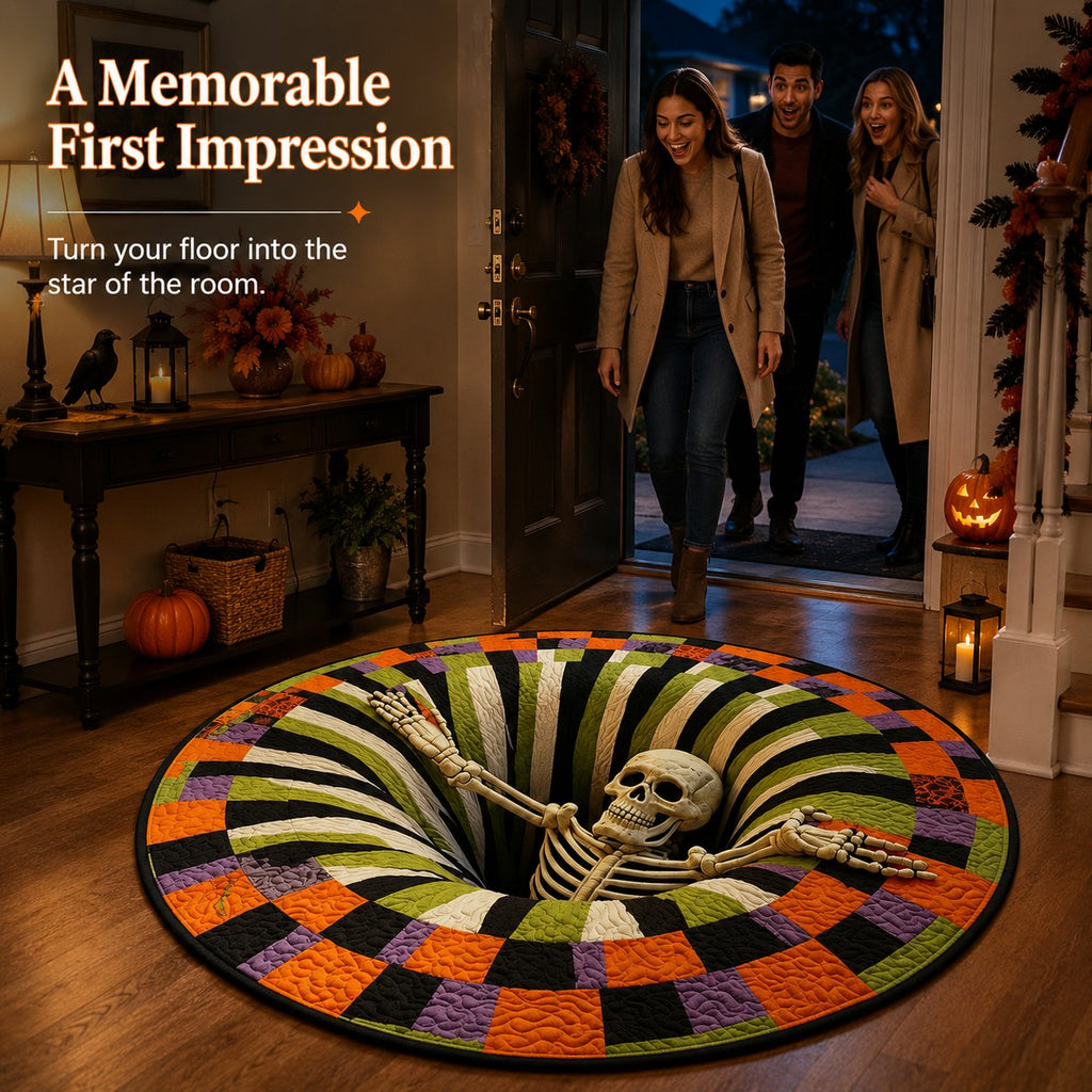 3D Skeleton Pit Halloween Illusion Round Rug
