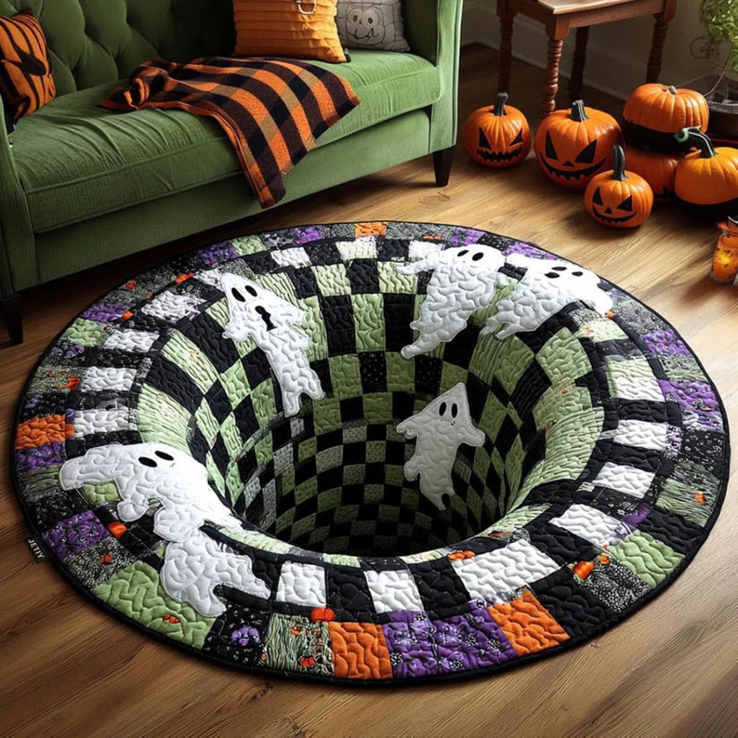3D Skeleton Pit Halloween Illusion Round Rug