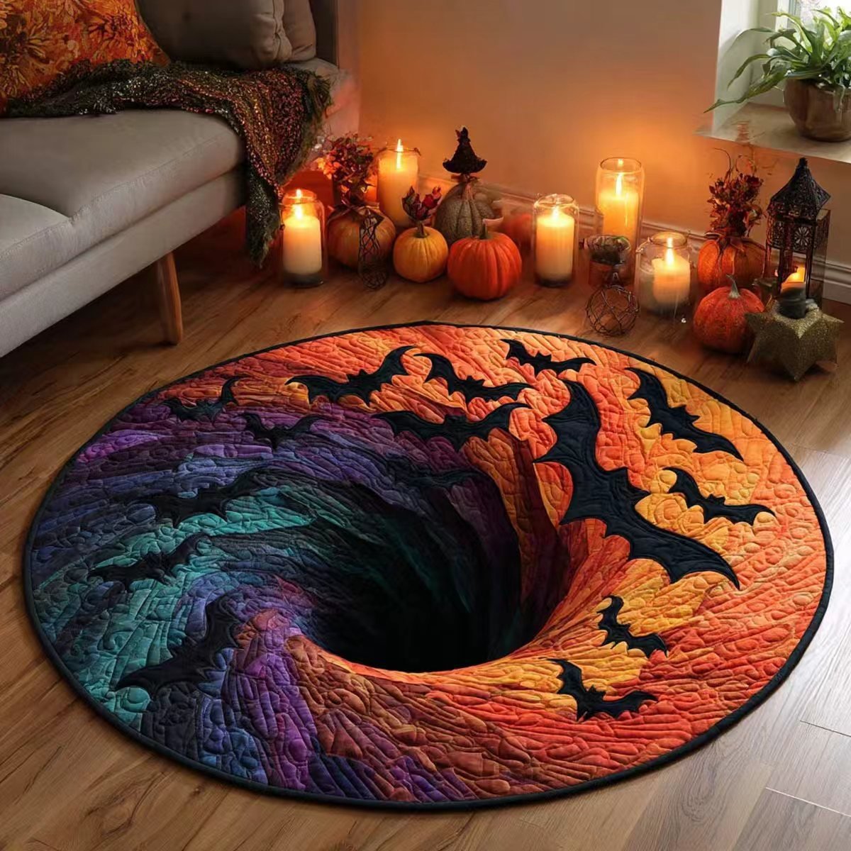 3D Skeleton Pit Halloween Illusion Round Rug