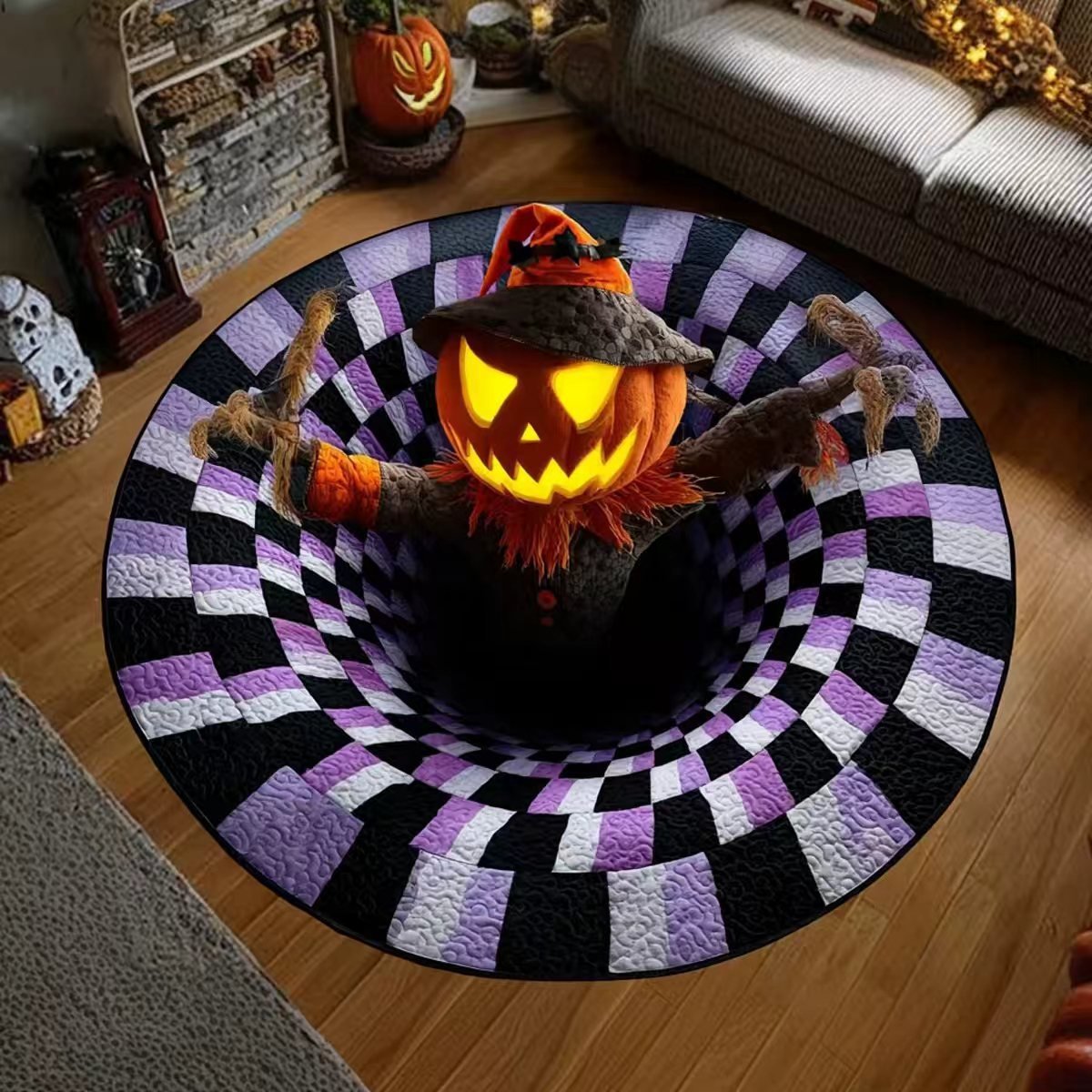 3D Skeleton Pit Halloween Illusion Round Rug